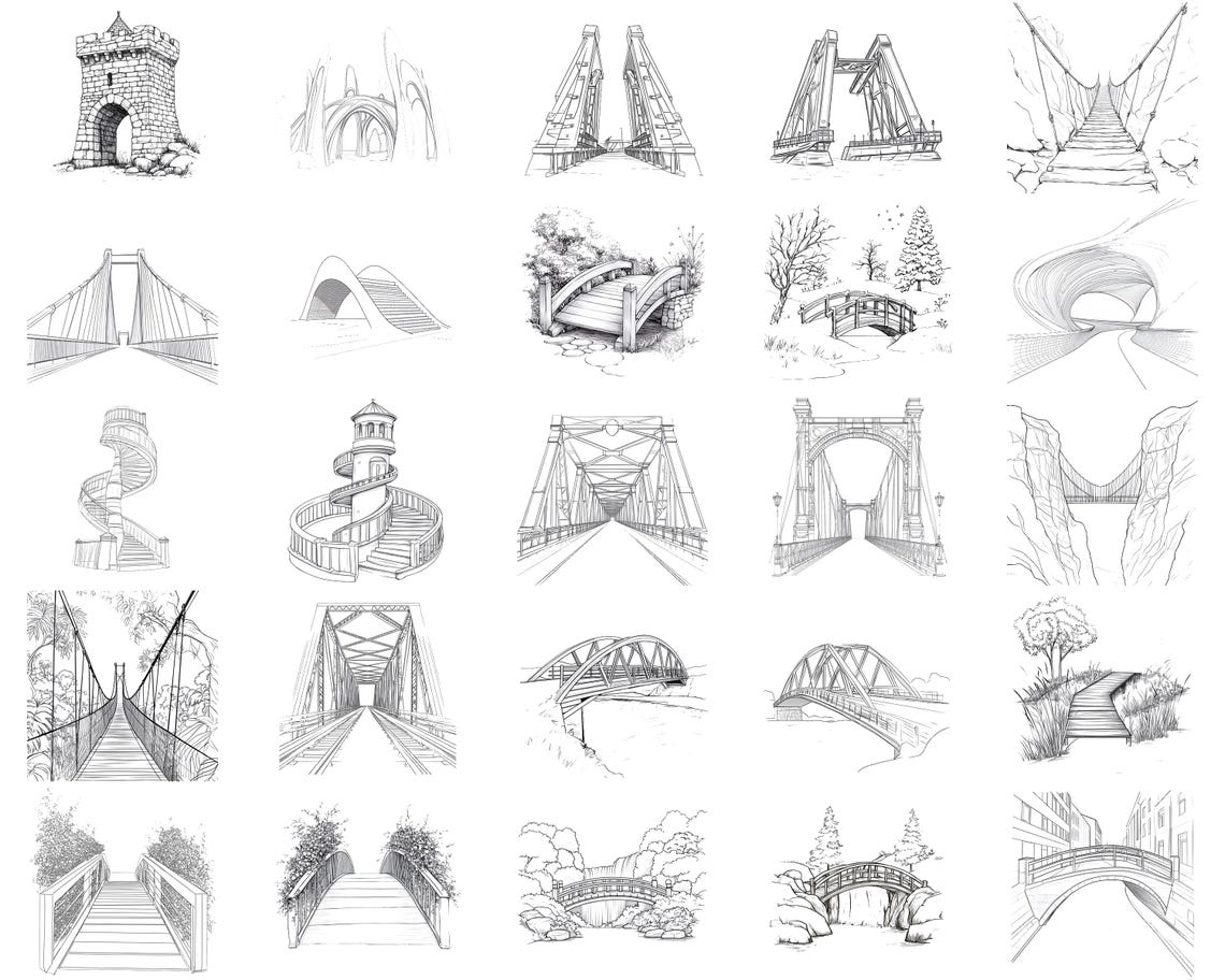 100+ Bridge Architecture Procreate Stamps | Procreate Brushes | Instant ...