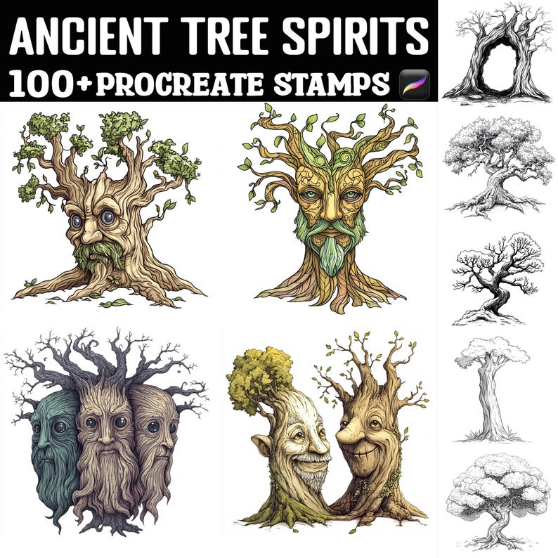 100+ Ancient Tree Spirits Procreate Stamps | Procreate Brushes ...