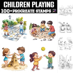 100+ Victorian-Era Children Playing Procreate Stamps | Procreate Brushes | Instant Digital Download