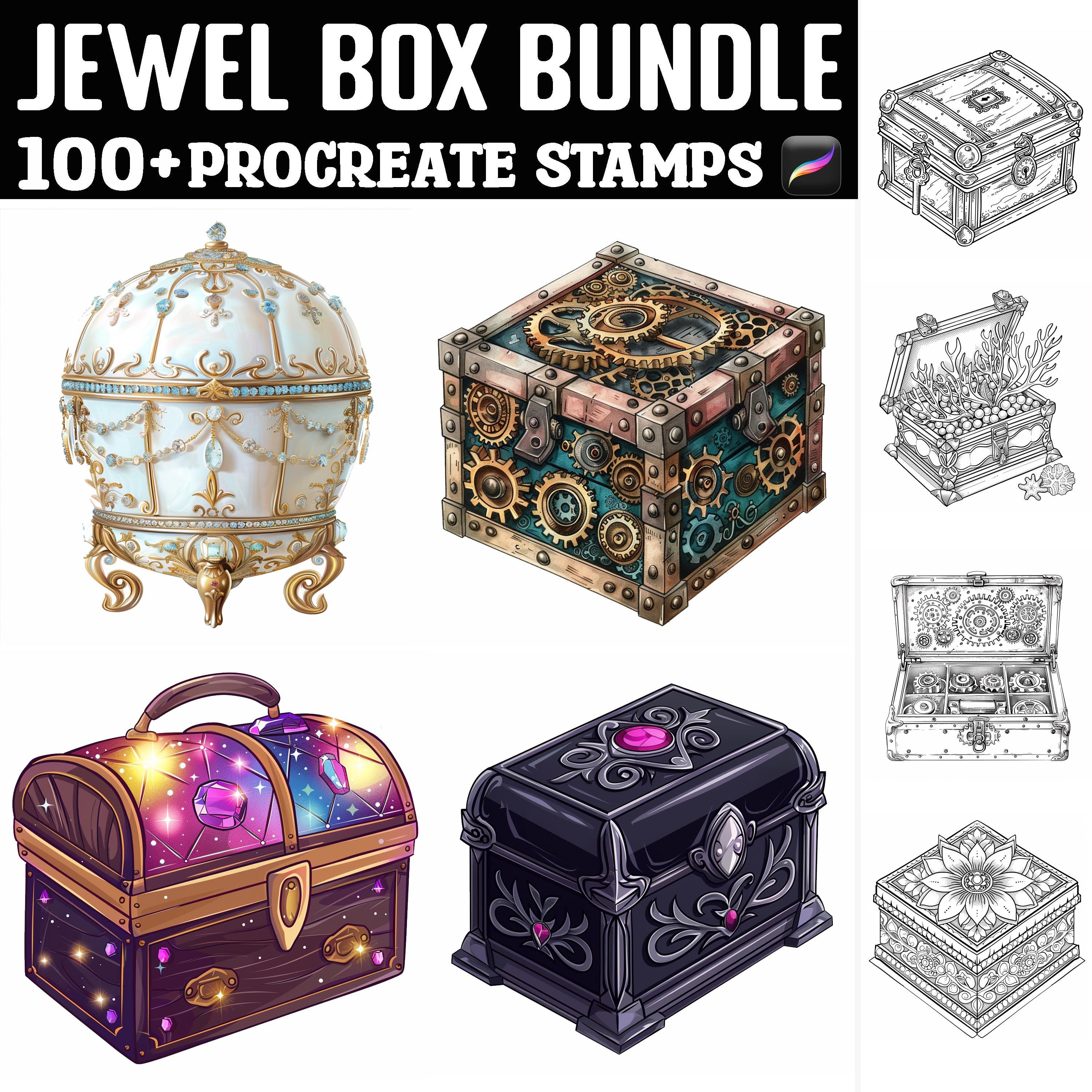 Más de 100 sellos y pinceles de Procreate Caja de Joyas | Cofres del tesoro y joyeros vintage | Descarga instantánea