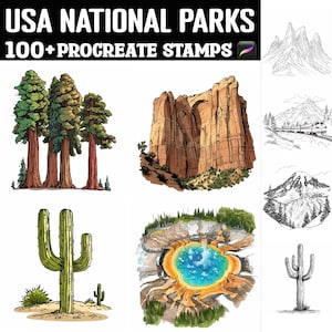 Más de 100 sellos/pinceles de Procreate de Parques Nacionales de EE. UU./Descarga digital instantánea