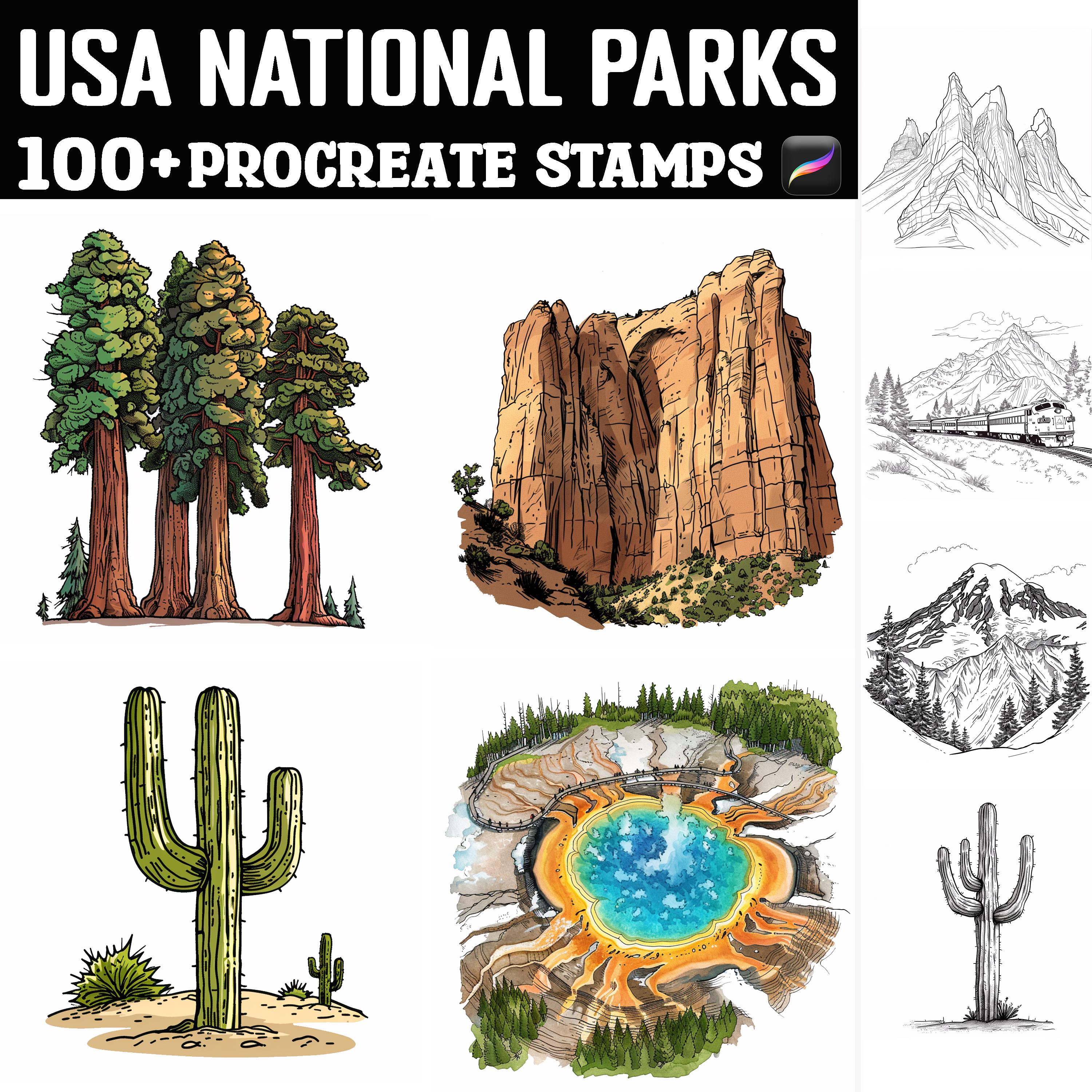 100+ USA National Parks Procreate Stamps | Procreate Brushes | Instant ...