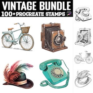 100+ Vintage Bundle Procreate Stamps | Procreate Brushes | Instant Digital Download