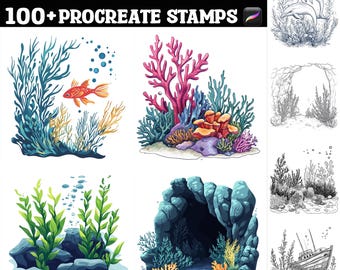 100+ roślin podwodnych Procreate Stamps | Procreate Brushes | Natychmiastowe pobieranie cyfrowe