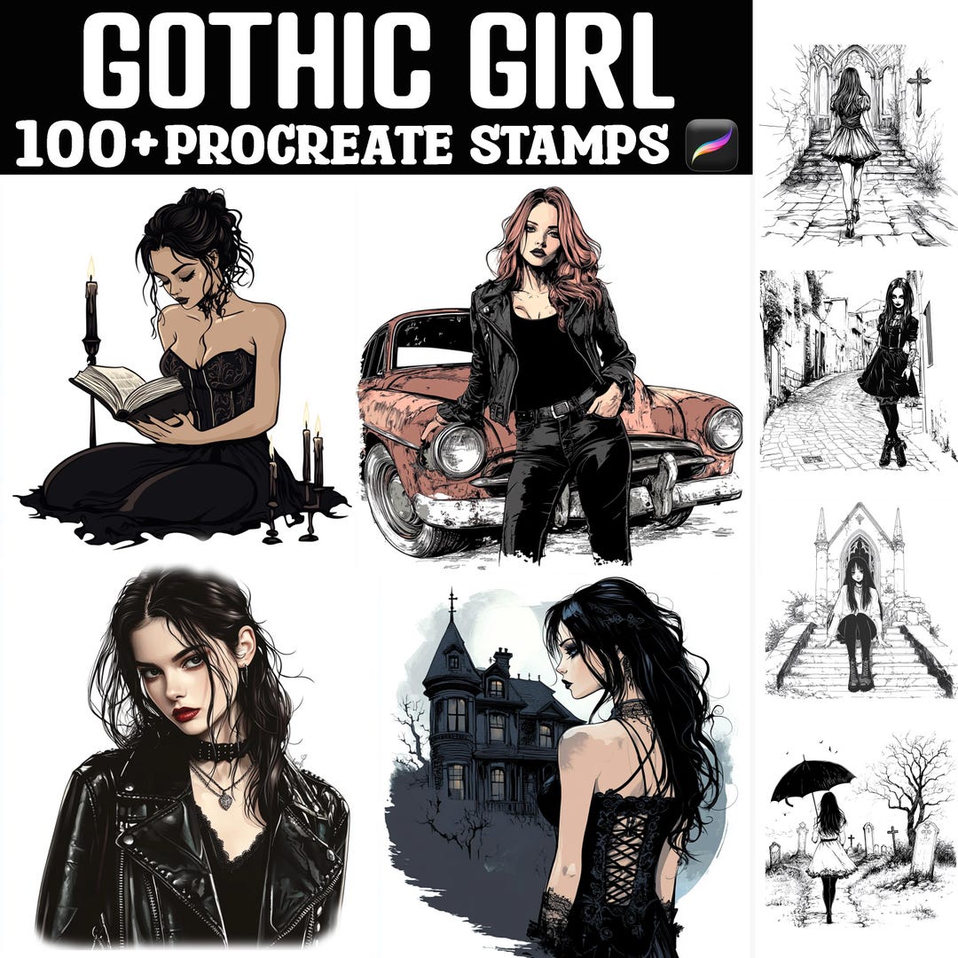 100+ Gothic Girl Procreate Stamps | Procreate Brushes | Instant Digital ...