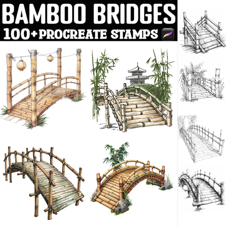 100+ Bamboo Bridges Procreate Stamps | Procreate Brushes | Instant ...
