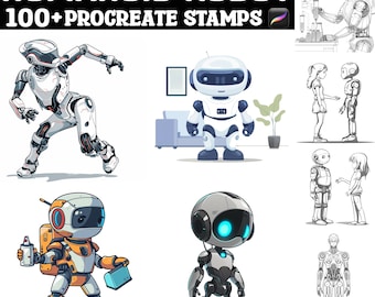 100+ Humanoid Robot Procreate Stamps | Procreate Brushes | Instant Digital Download