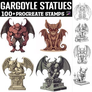 100 種類以上のガーゴイル像 Procreate スタンプ | Procreate ブラシ | インスタント デジタル ダウンロード