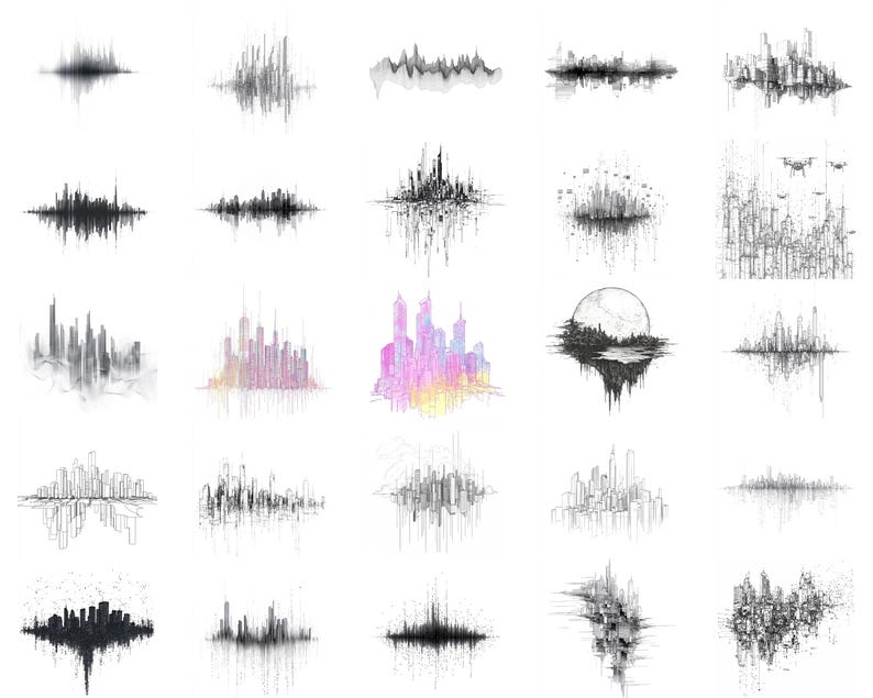 Glitching Skyline Procreate Stamps: Cyberpunk Brush Set (digital ...