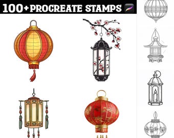 100+ chinesische Laternen Procreate Briefmarken | Procreate Pinsel | Sofortiger digitaler Download