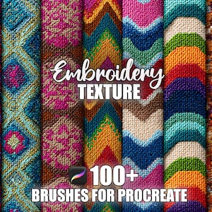 Broderitextur Procreate-penslar: 100+ sömlösa mönster (digital nedladdning)