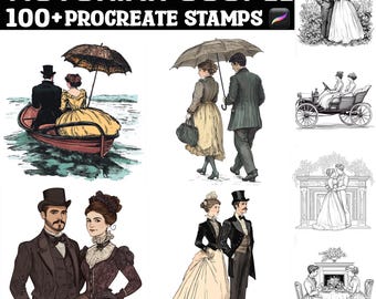 Más de 100 sellos de pareja victoriana para Procreate / Pinceles para Procreate / Descarga digital instantánea