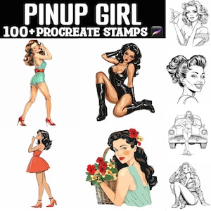 100+ Pinup Girl Procreate Stamps | Procreate Brushes | Instant Digital Download