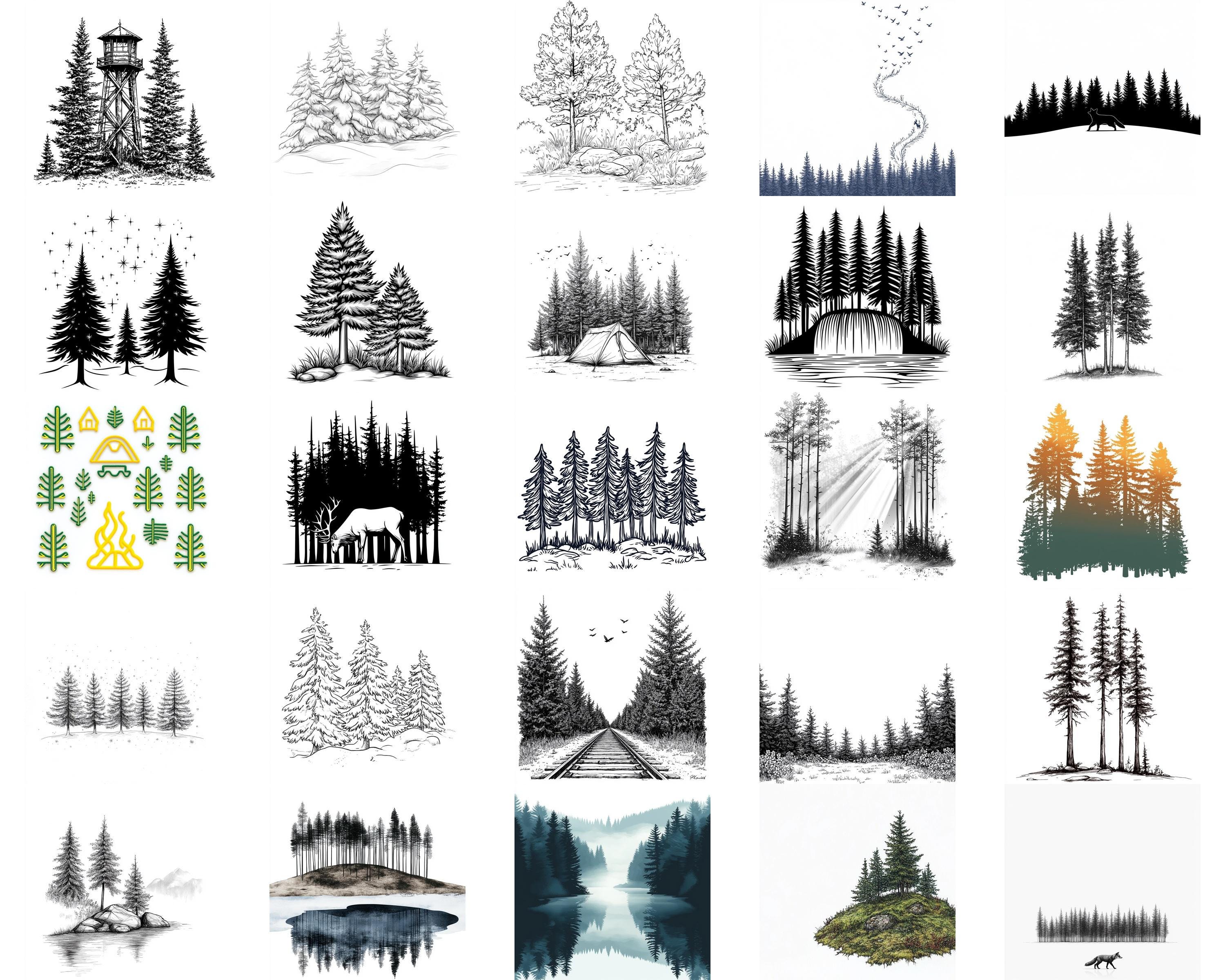 100+ Evergreen Forest Pine Trees Procreate Stamps | Procreate Brushes ...