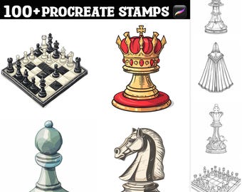 Plus de 100 pièces d'échiquier Procreate Stamps | Pinceaux procréer | Téléchargement numérique instantané