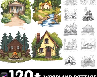 120+ Woodland Cottage Procreate-stempels | Voortplantingsborstels | Directe digitale download