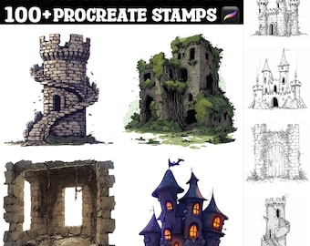 Más de 100 sellos de castillos abandonados para Procreate / Pinceles para Procreate / Descarga digital instantánea