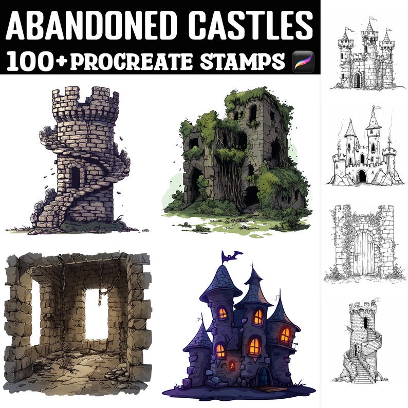 100+ Abandoned Castles Procreate Stamps | Procreate Brushes | Instant ...