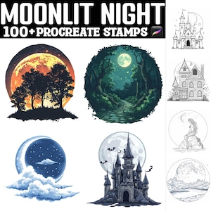 100+ Moonlit Night Procreate Stamps | Procreate Brushes | Instant Digital Download