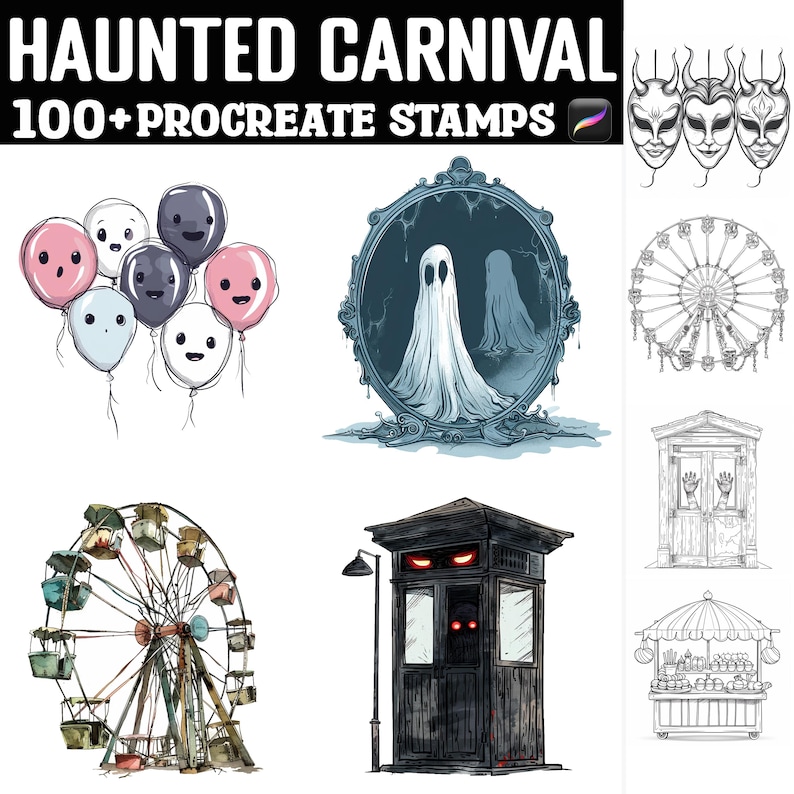 100+ Haunted Carnival Procreate Stamps | Procreate Brushes | Instant ...