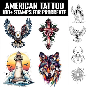 100+ Traditional American Tattoo Procreate Stamp | Procreate Brush Bundle | Instant Digital Download
