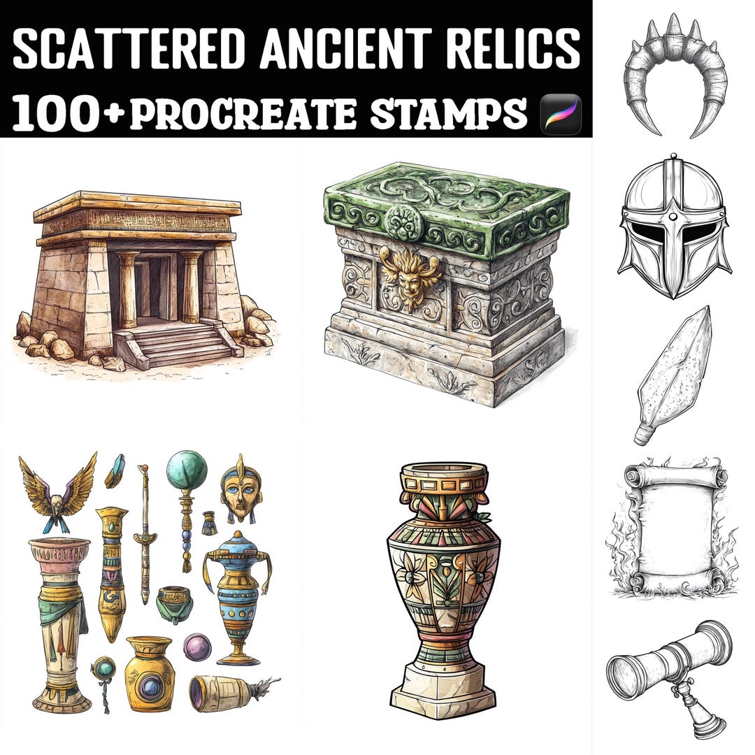 100+ Scattered Ancient Relics Procreate Stamps | Procreate Brushes ...
