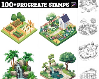 100+ Isometric Garden Stamps | Procreate Brushes | Instant Digital Download