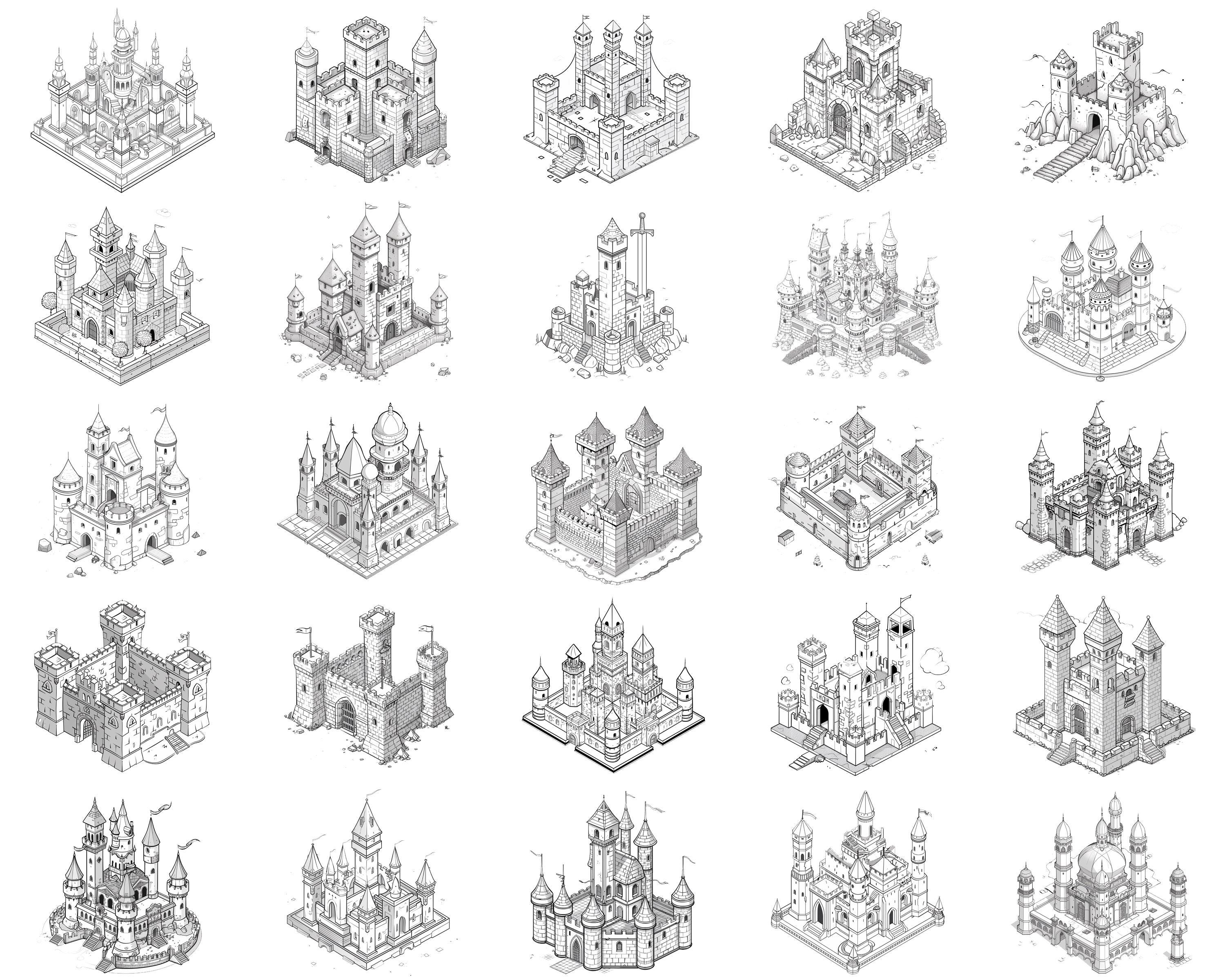 100+ Isometric Castle Procreate Stamps | Procreate Brushes | Instant ...