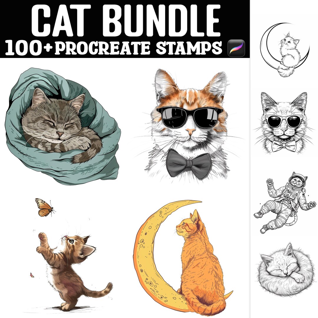 100+ Cat Bundle Procreate Stamps | Procreate Brushes | Instant Digital ...