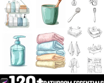 Más de 120 sellos Procreate esenciales para el baño / Pinceles Procreate / Descarga digital instantánea