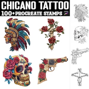100+ nieuwe Chicano Tattoo Procreate-stempels | Voortplantingsborstels | Directe digitale download