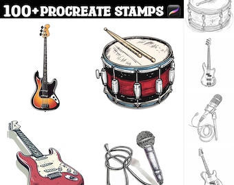 100+ Rock Band Instruments Procreate Stamps | Procreate Brushes | Instant Digital Download