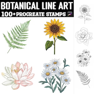 100+ Botanical Line Art Procreate Stamps | Procreate Brushes | Instant Digital Download