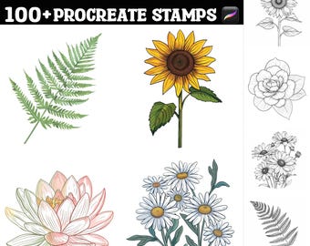100+ Botanical Line Art Procreate Stamps | Procreate Brushes | Instant Digital Download