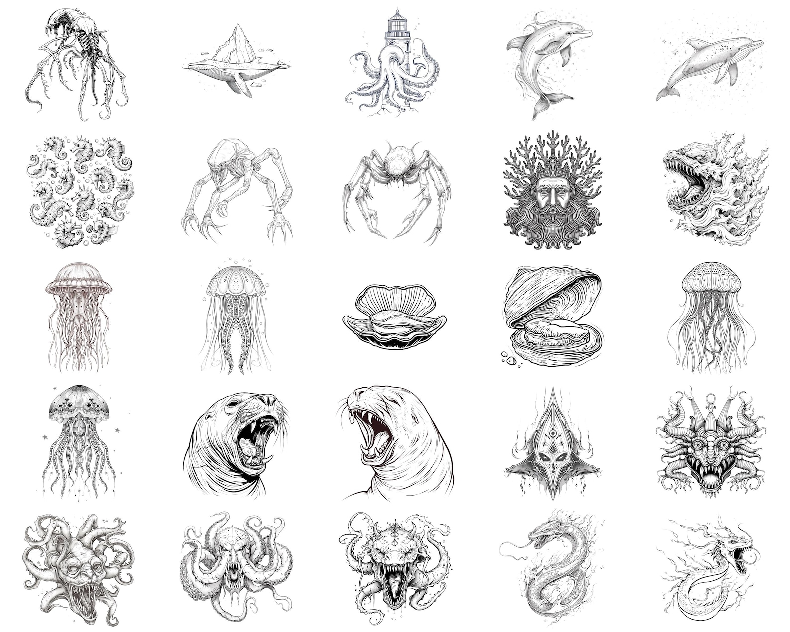 100+ Mythological Sea Creatures Procreate Stamps | Procreate Brushes ...