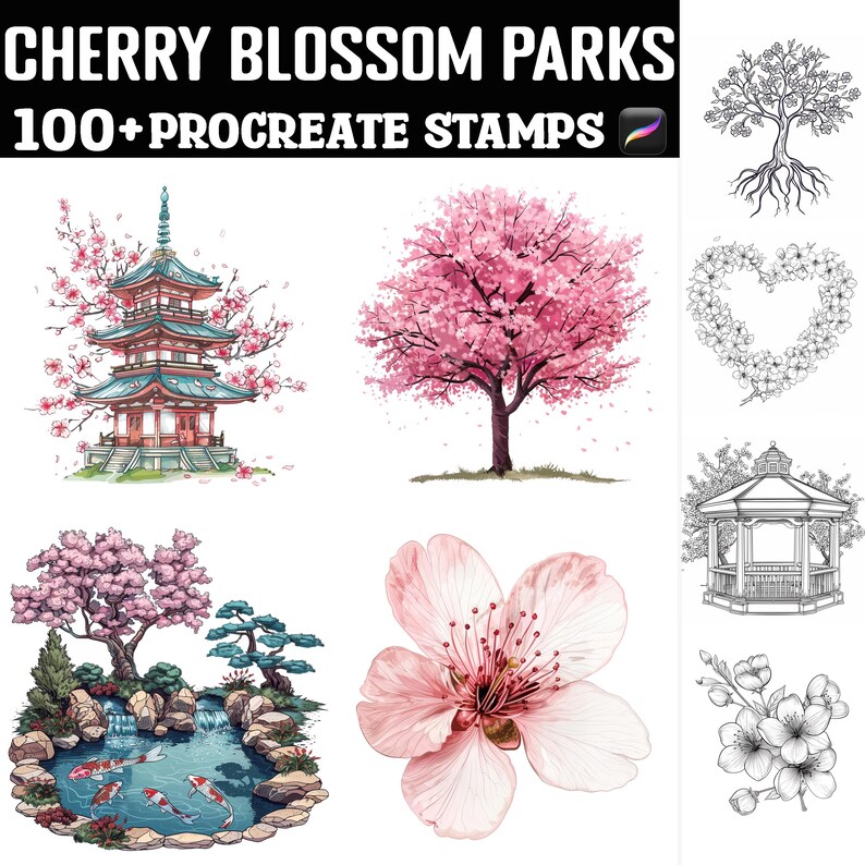 100+ Cherry Blossom Parks Procreate Stamps | Procreate Brushes ...