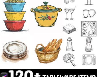 Más de 120 artículos de vajilla Sellos Procreate / Pinceles Procreate / Descarga digital instantánea