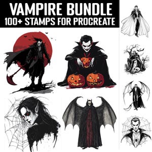 Bundel met Vampire Procreate-stempelborstel: 100+ ontwerpen (digitale download)
