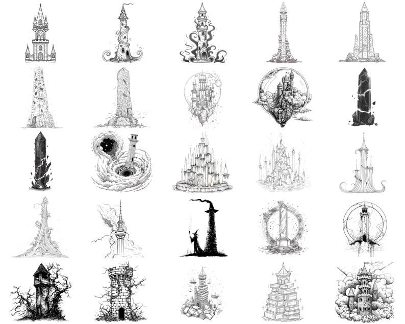 100+ Dark Wizard Towers Procreate Stamps | Procreate Brushes | Instant ...