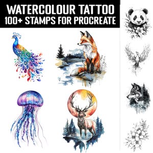100+ Watercolor Tattoo Procreate Stamp | Procreate Brush Bundle | Instant Digital Download
