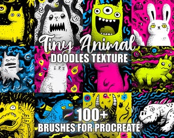 Animal Doodle Procreate Brushes: 100+ Seamless Texture Patterns (Instant Download)
