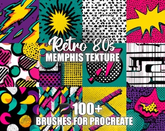 Pędzle Procreate z Memphis z lat 80.: bezszwowe wzory tekstur (do pobrania natychmiast)