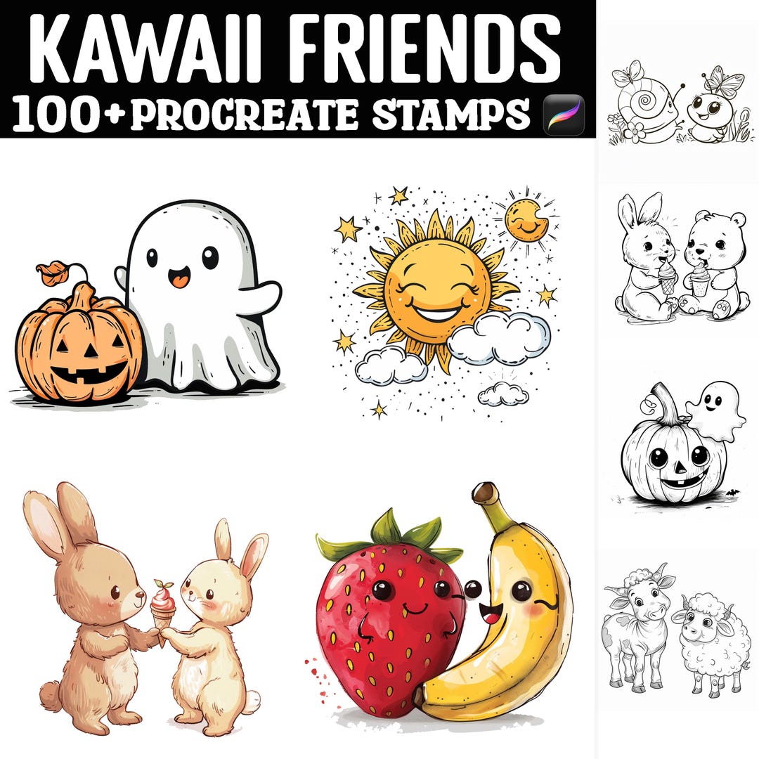 100+ Kawaii Friends Procreate Stamps | Procreate Brushes | Instant ...