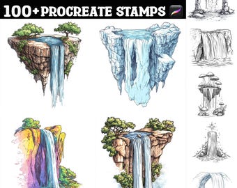 Ponad 100 stempli Procreate z wodospadem, które zaprzeczają grawitacji | Pędzle Procreate | Natychmiastowe pobieranie cyfrowe