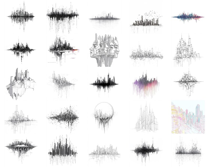 Glitching Skyline Procreate Stamps: Cyberpunk Brush Set (digital ...