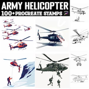 100+ Army Helicopter Procreate Stamps | Procreate Brushes | Instant Digital Download