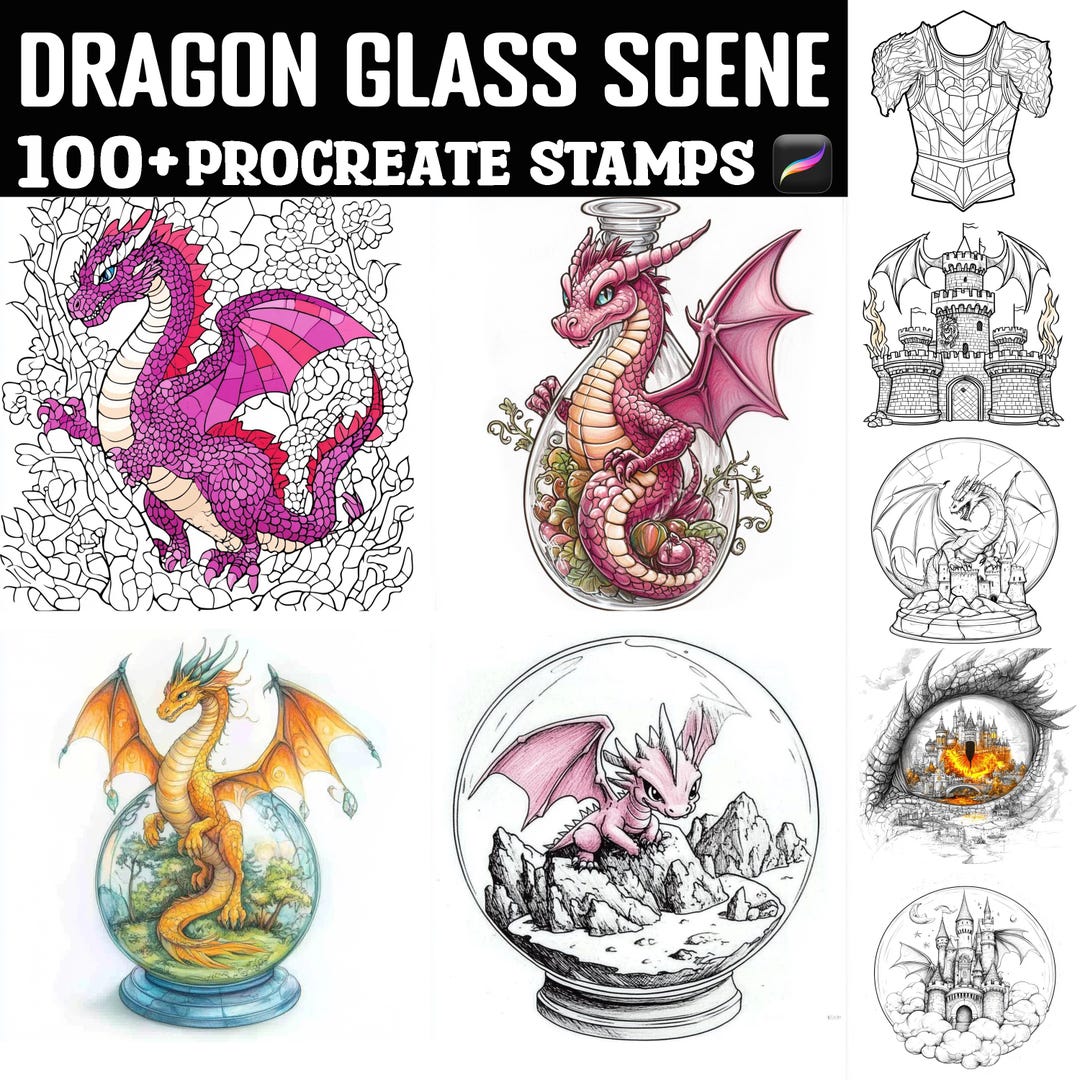 100+ Dragon Glass Scene Procreate Stamps | Procreate Brushes | Instant ...