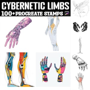 100+ Cybernetic Limbs Procreate Stamps | Procreate brushes | Instant Digital Download