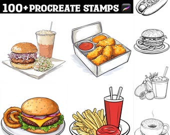 100+ Fast Food Delight Procreate Stamps | Procreate Brushes | Instant Digital Download