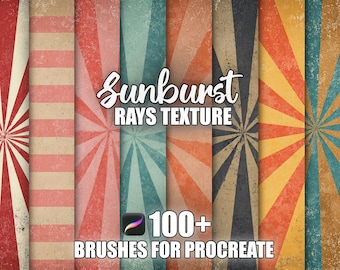 Sunburst Rays Procreate Brushes: 100+ sömlösa texturmönster (direkt nedladdning)